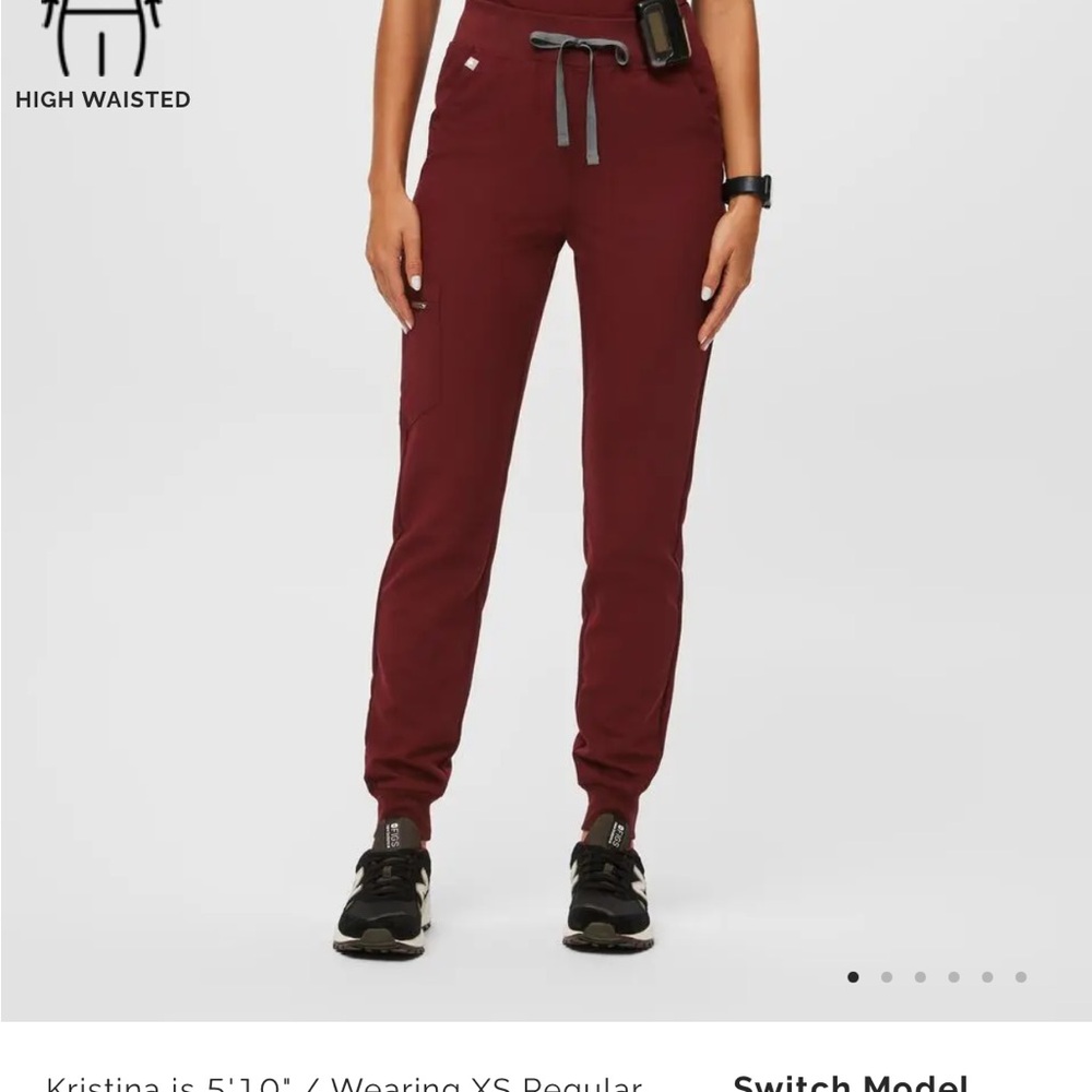 Figs Women's Zamora High Waisted Jogger Pants - Burgundy Size Small